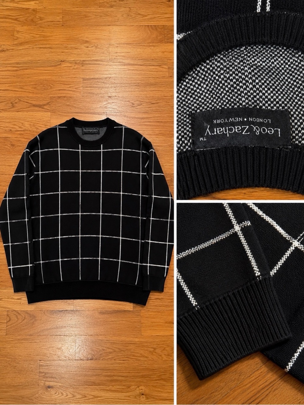 Black Windowpane Crewneck Sweater